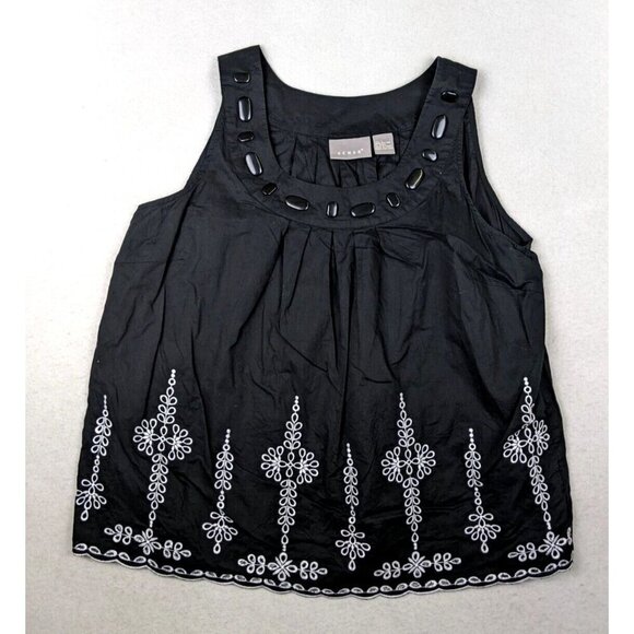 KENAR - WOMEN'S BLACK COTTON EMBROIDERD TANK TOP - SIZE L - Picture 1 of 7